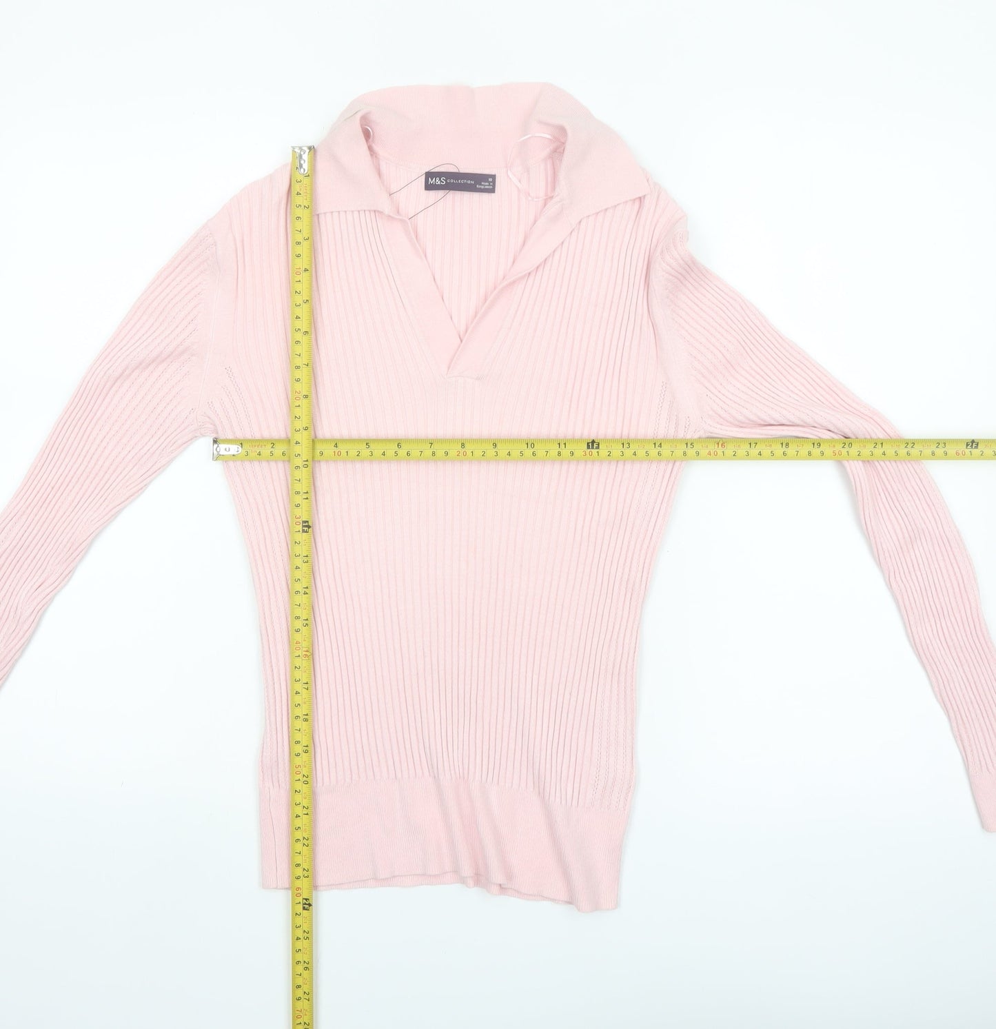 Marks and Spencer Women's Pink Collared Ribbed Pullover Jumper Size 10