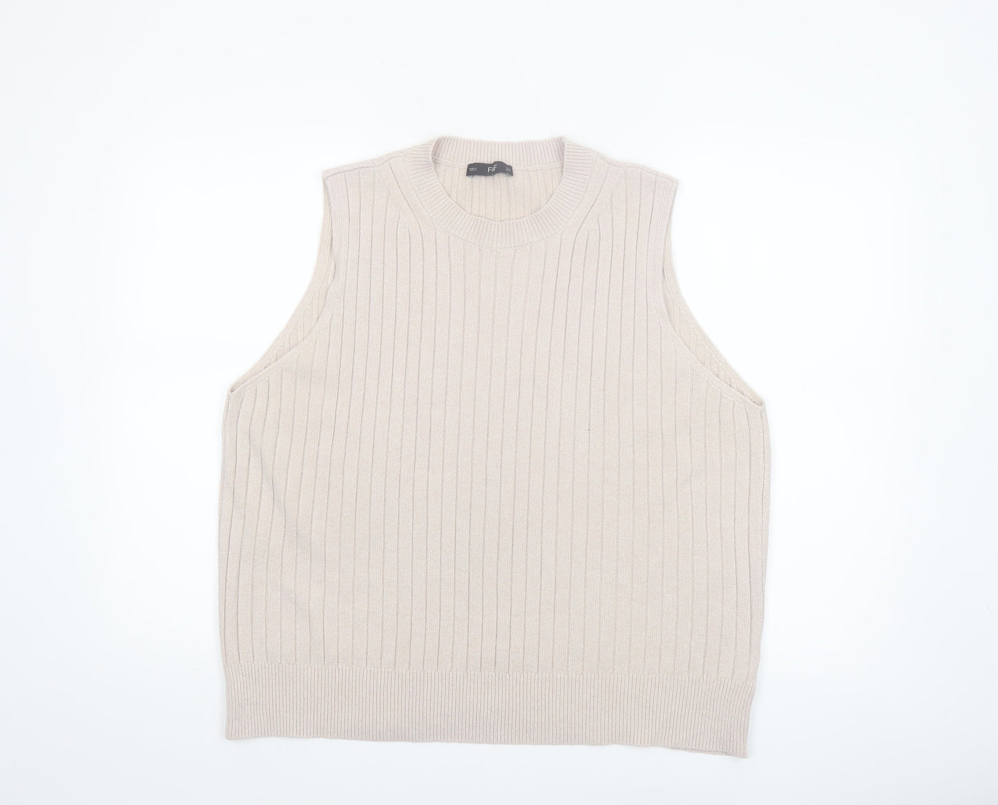 F&F Women Beige Ribbed Knit Sleeveless Vest Jumper Size XL