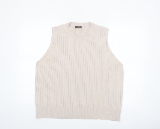 F&F Women Beige Ribbed Knit Sleeveless Vest Jumper Size XL