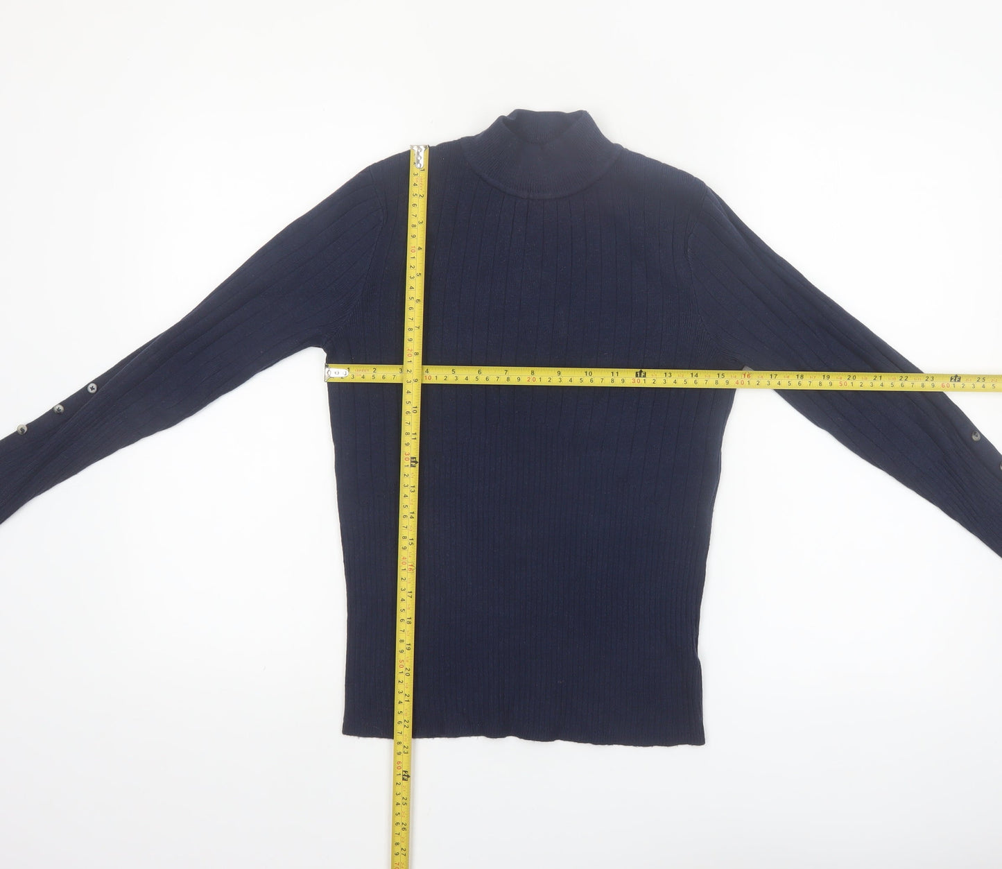 Marks and Spencer Women’s Navy Mock Neck Rib Knit Jumper Size 10