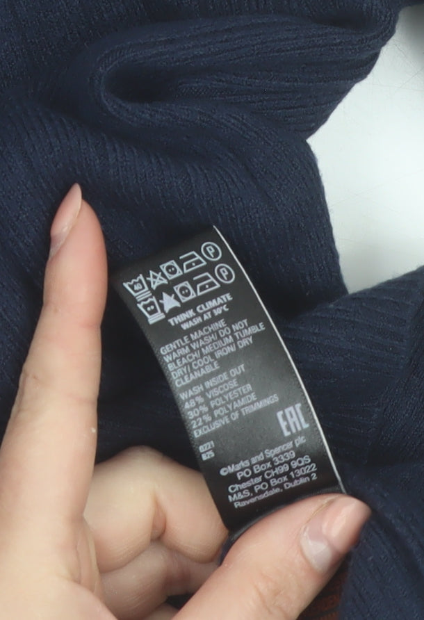 Marks and Spencer Women’s Navy Mock Neck Rib Knit Jumper Size 10