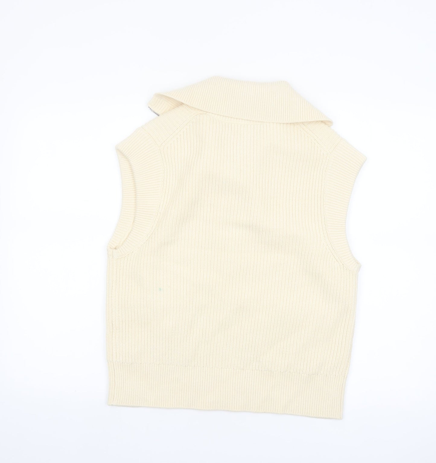 Marks and Spencer Women's Beige Knit Full Zip Sleeveless Vest M