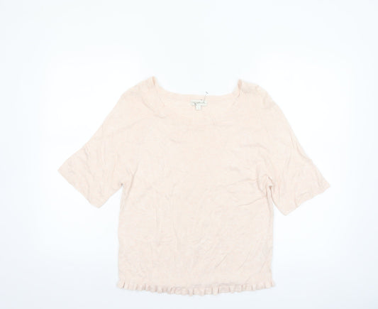 Monsoon Women Beige Short Sleeve Linen Blend Pullover Jumper Size S
