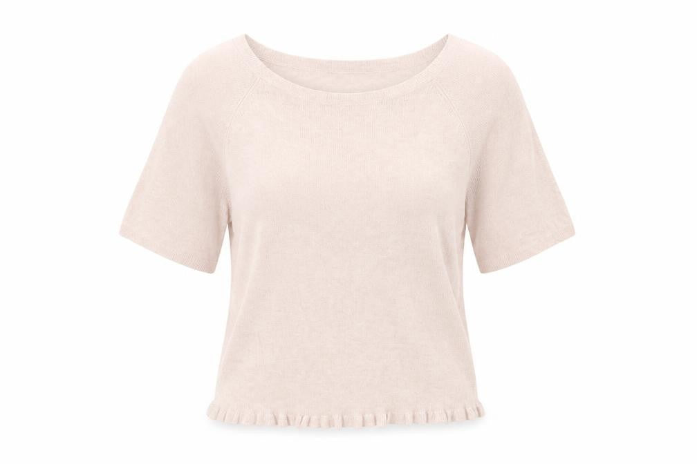 Monsoon Women Beige Short Sleeve Linen Blend Pullover Jumper Size S