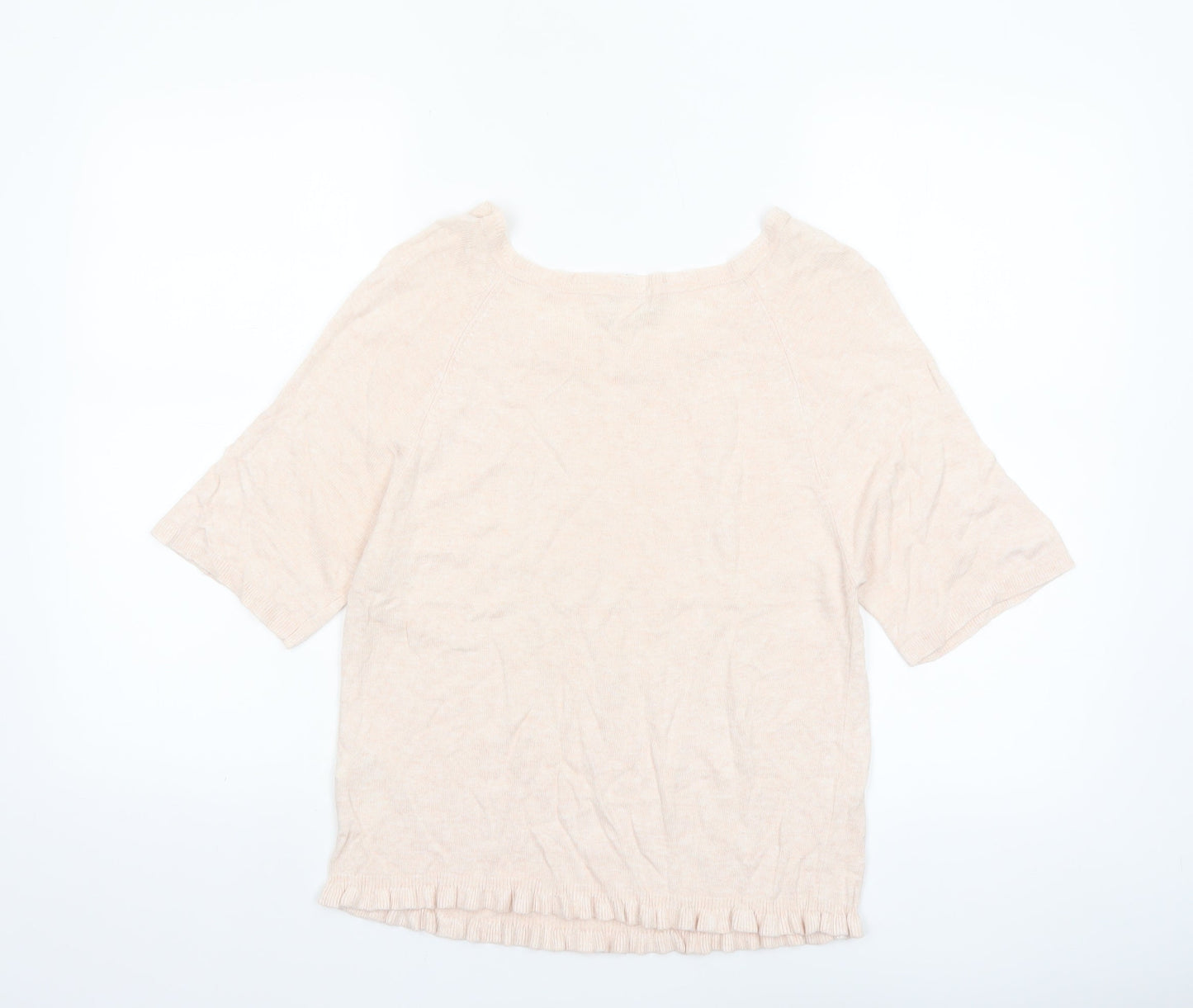 Monsoon Women Beige Short Sleeve Linen Blend Pullover Jumper Size S