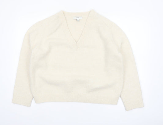Marks and Spencer Women's Ivory V-Neck Wool Blend Pullover Jumper M