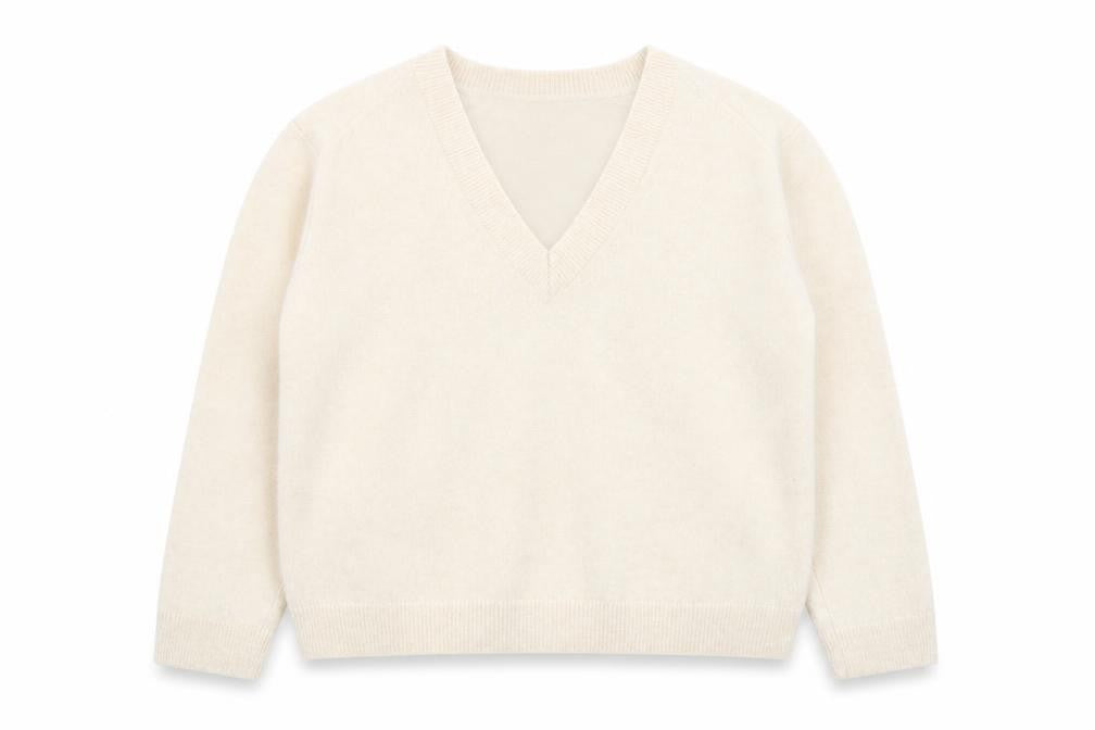 Marks & Spencer Women's Ivory V-Neck Wool Blend Pullover Jumper M