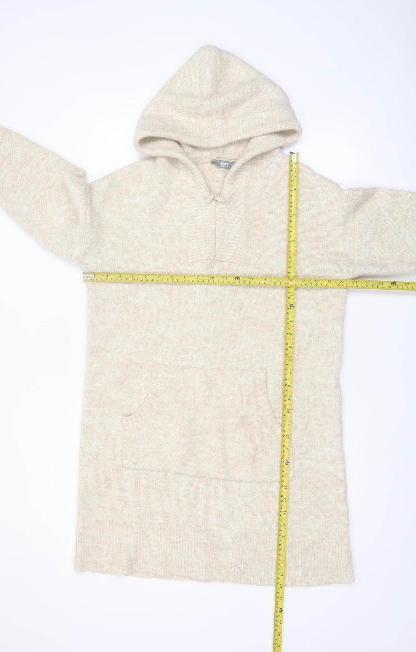 Nutmeg Women Beige Hooded Long Sleeve Knit Tunic Jumper Size 12