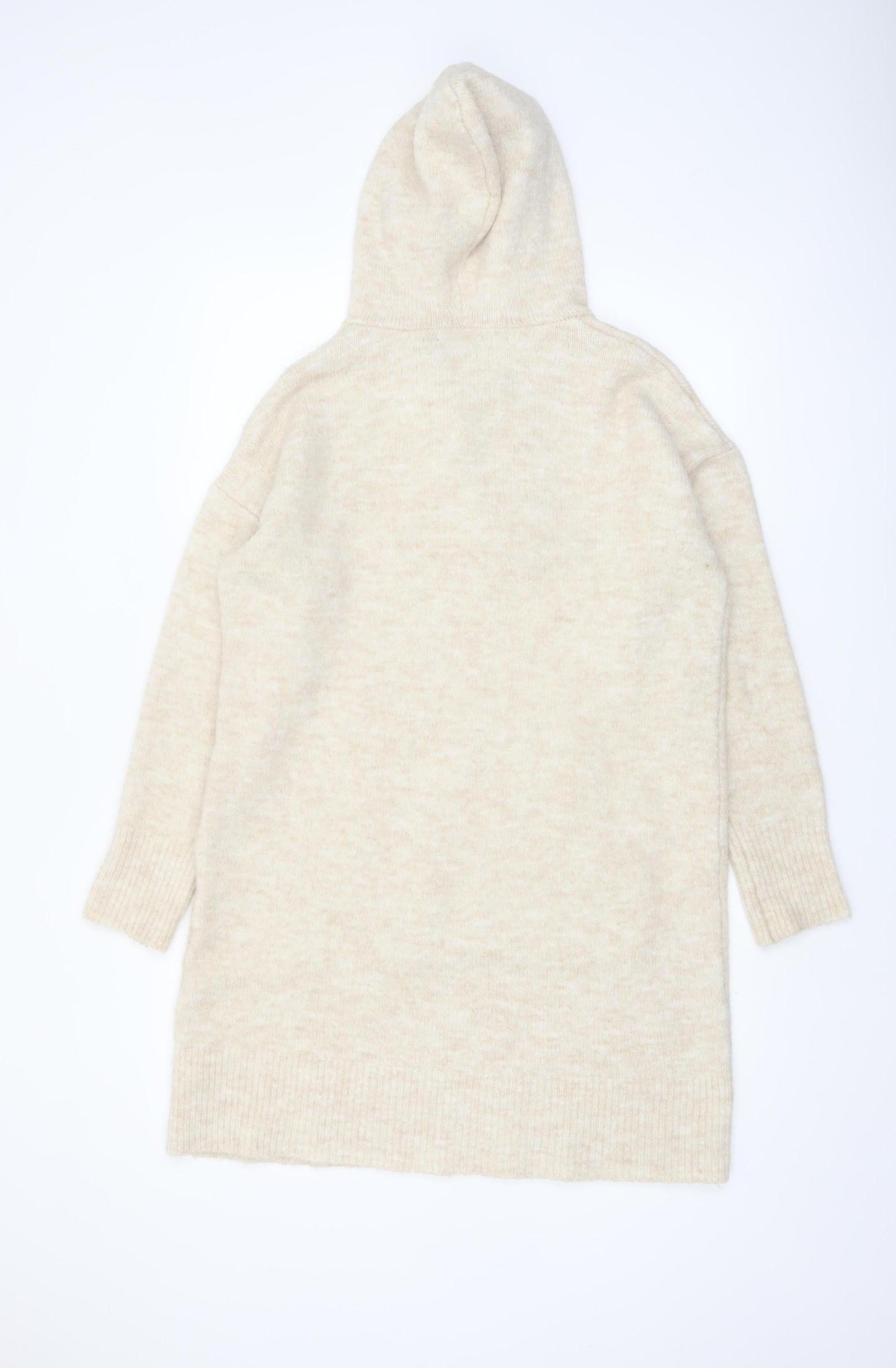 Nutmeg Women Beige Hooded Long Sleeve Knit Tunic Jumper Size 12
