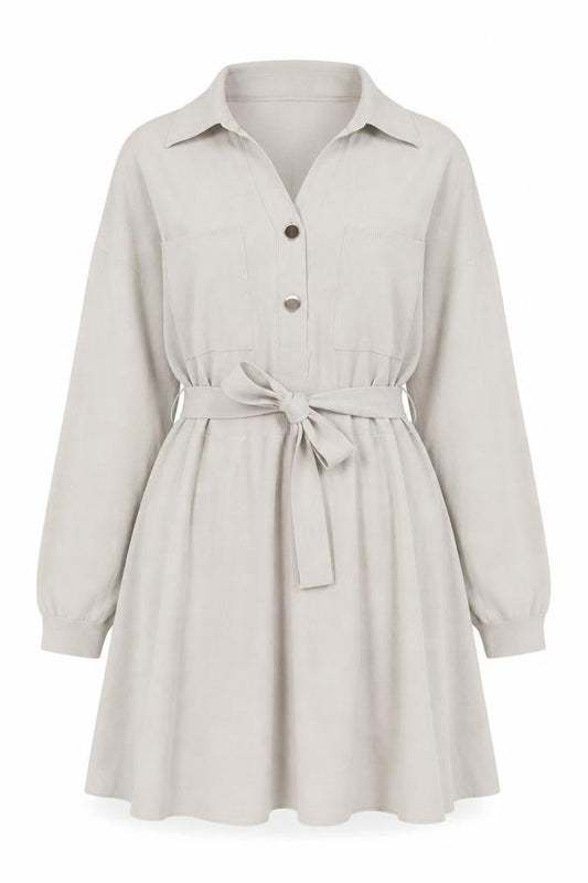 Next Women Beige XL Shirt Dress Collared Belted Long Sleeve Knit