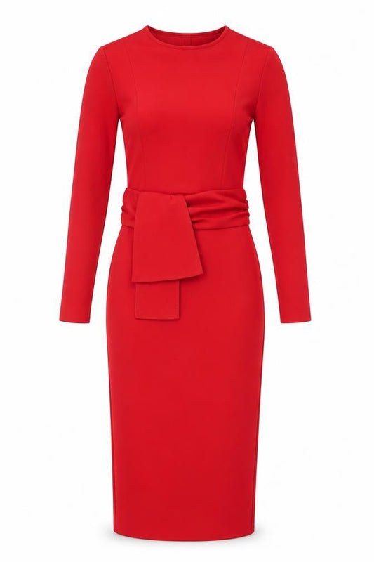 PRETTYLITTLETHING Women’s Red Midi Bodycon Dress Size 10 Long Sleeve
