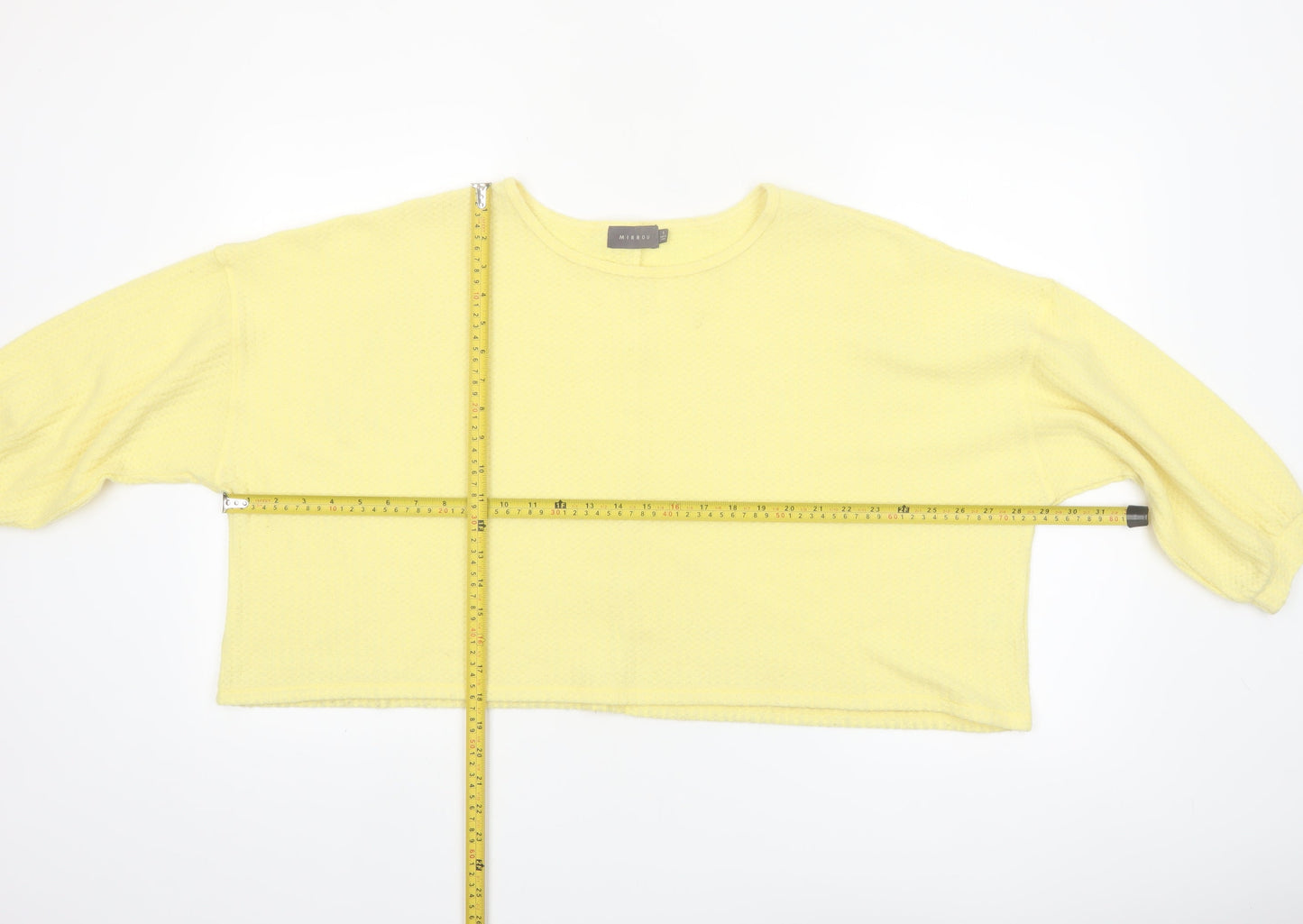 Mirrou Womens Yellow Cropped Knit Blouse Size S Relaxed Fit