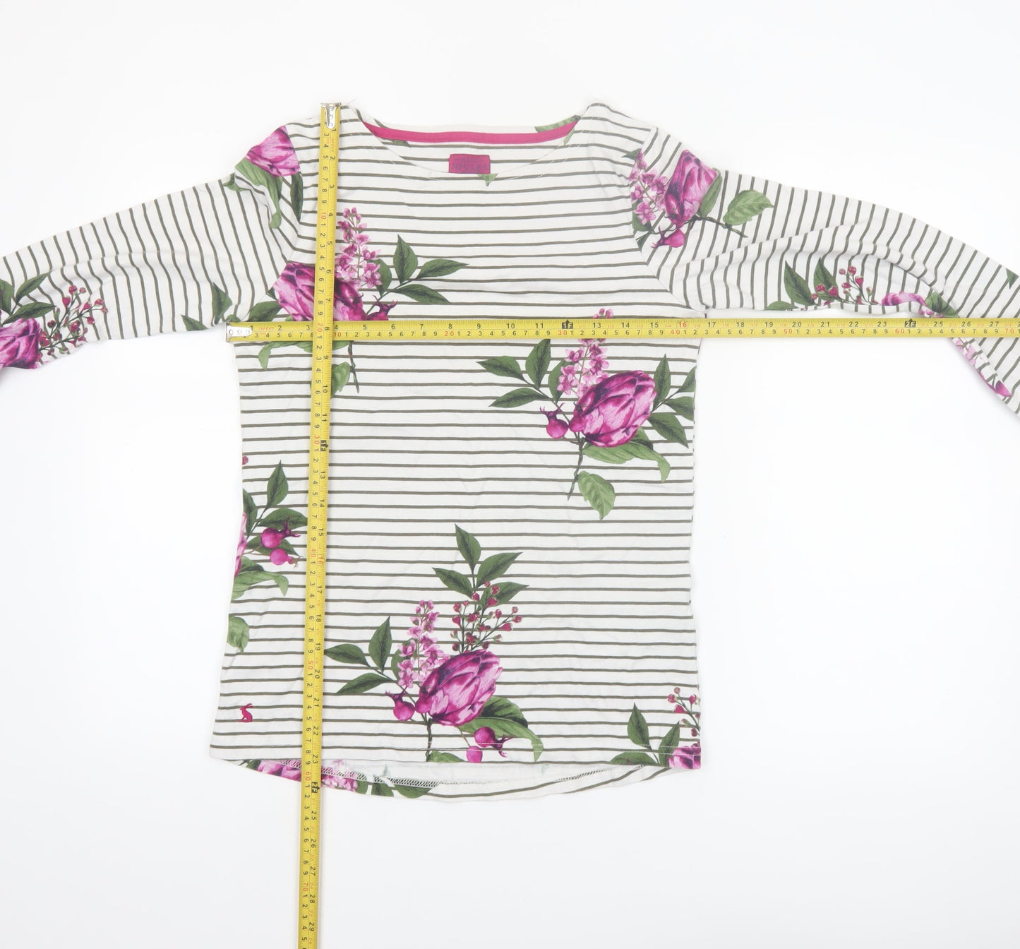 Joules Women’s White Floral Striped Long Sleeve Cotton T-Shirt Size 8
