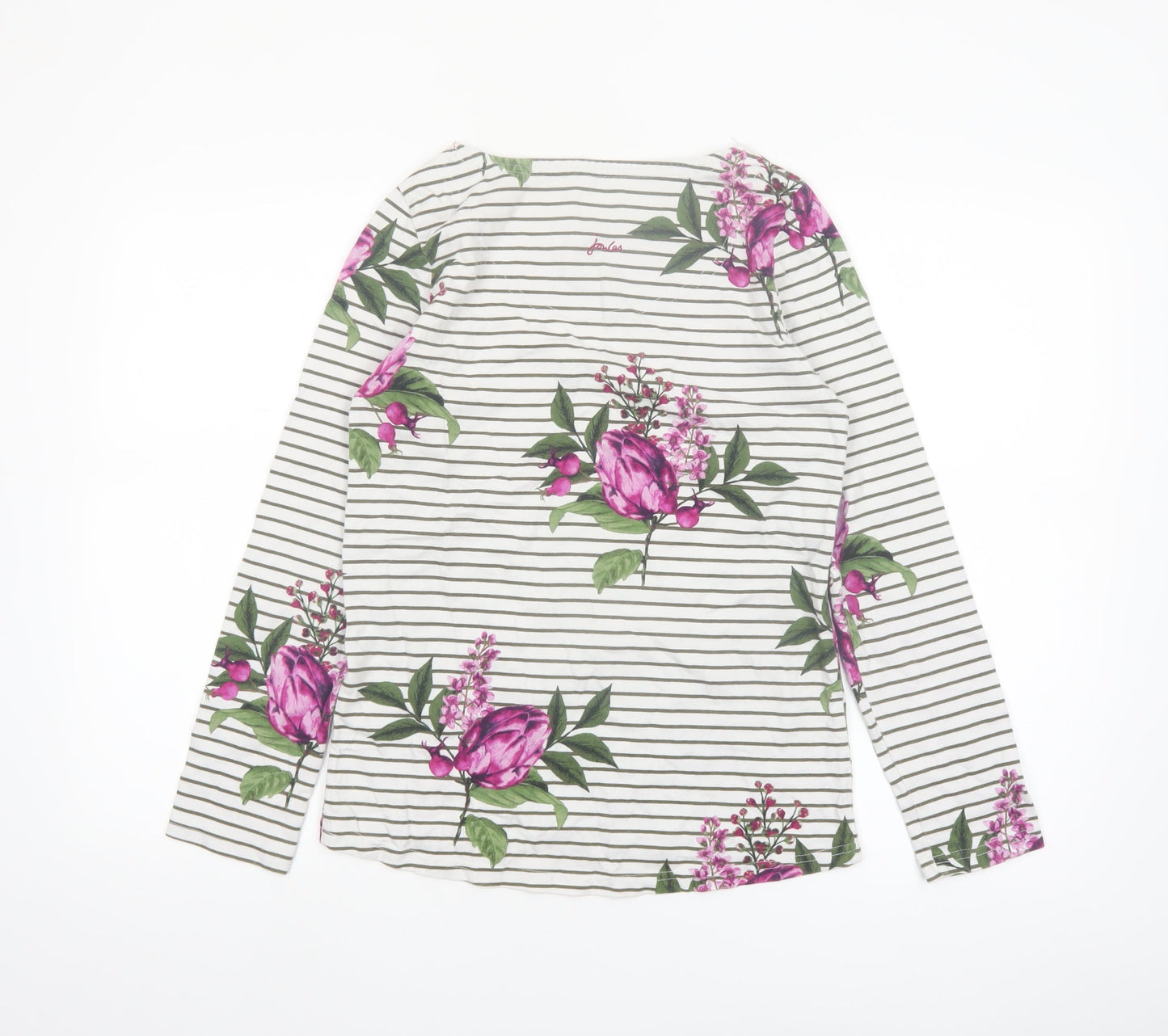 Joules Women’s White Floral Striped Long Sleeve Cotton T-Shirt Size 8