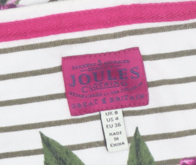 Joules Women’s White Floral Striped Long Sleeve Cotton T-Shirt Size 8