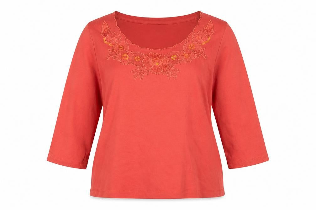 Marks & Spencer Women's Orange Embroidered Cotton 3/4 Sleeve Blouse Size 14