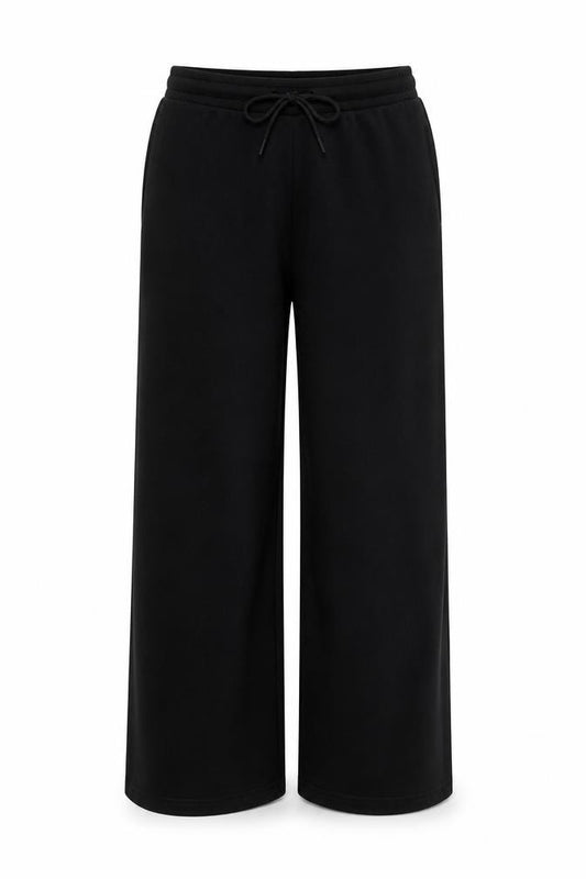 Marks and Spencer Women's Black Size 10 Tall Wide-Leg Cotton Blend Sweatpants