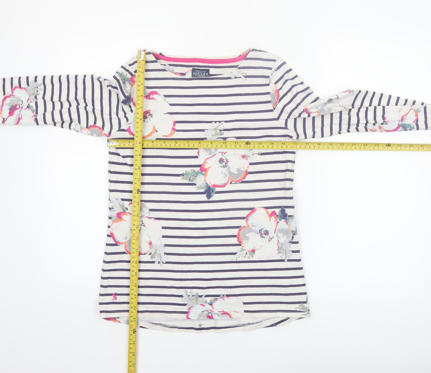 Joules Women's Multicoloured Floral Striped 3/4 Sleeve Cotton Top Size 10