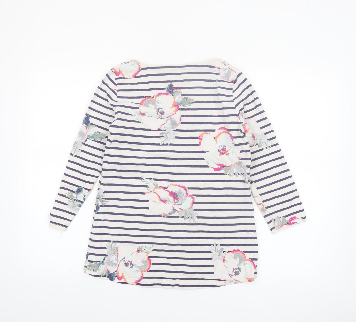 Joules Women's Multicoloured Floral Striped 3/4 Sleeve Cotton Top Size 10