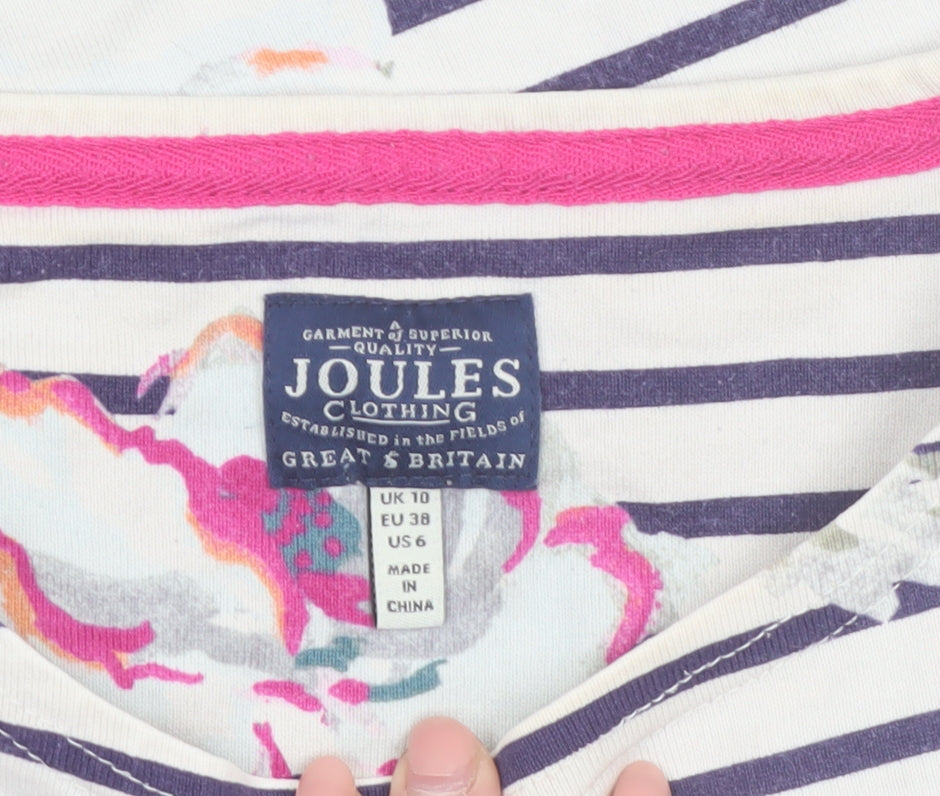 Joules Women's Multicoloured Floral Striped 3/4 Sleeve Cotton Top Size 10