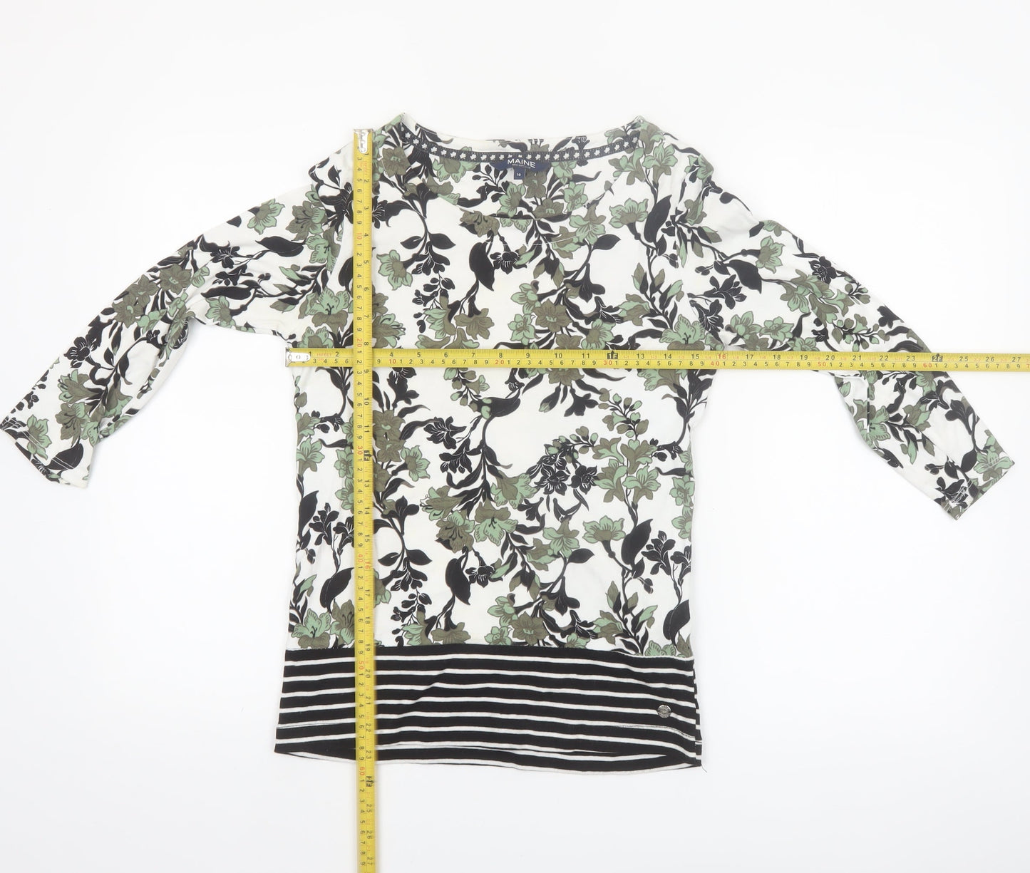 Maine New England Women's Multicoloured Floral 3/4 Sleeve Cotton T-Shirt Size 10