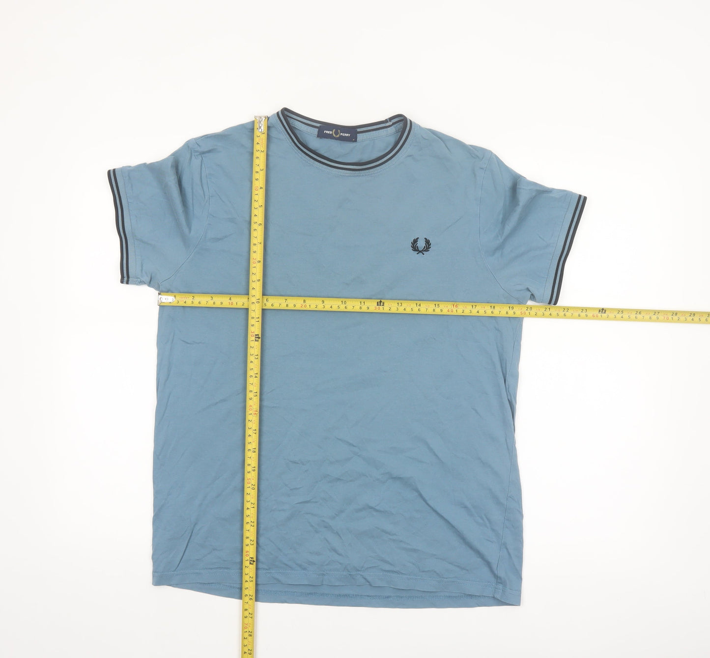 Fred Perry Men's Blue Crew Neck Cotton T-Shirt Size M