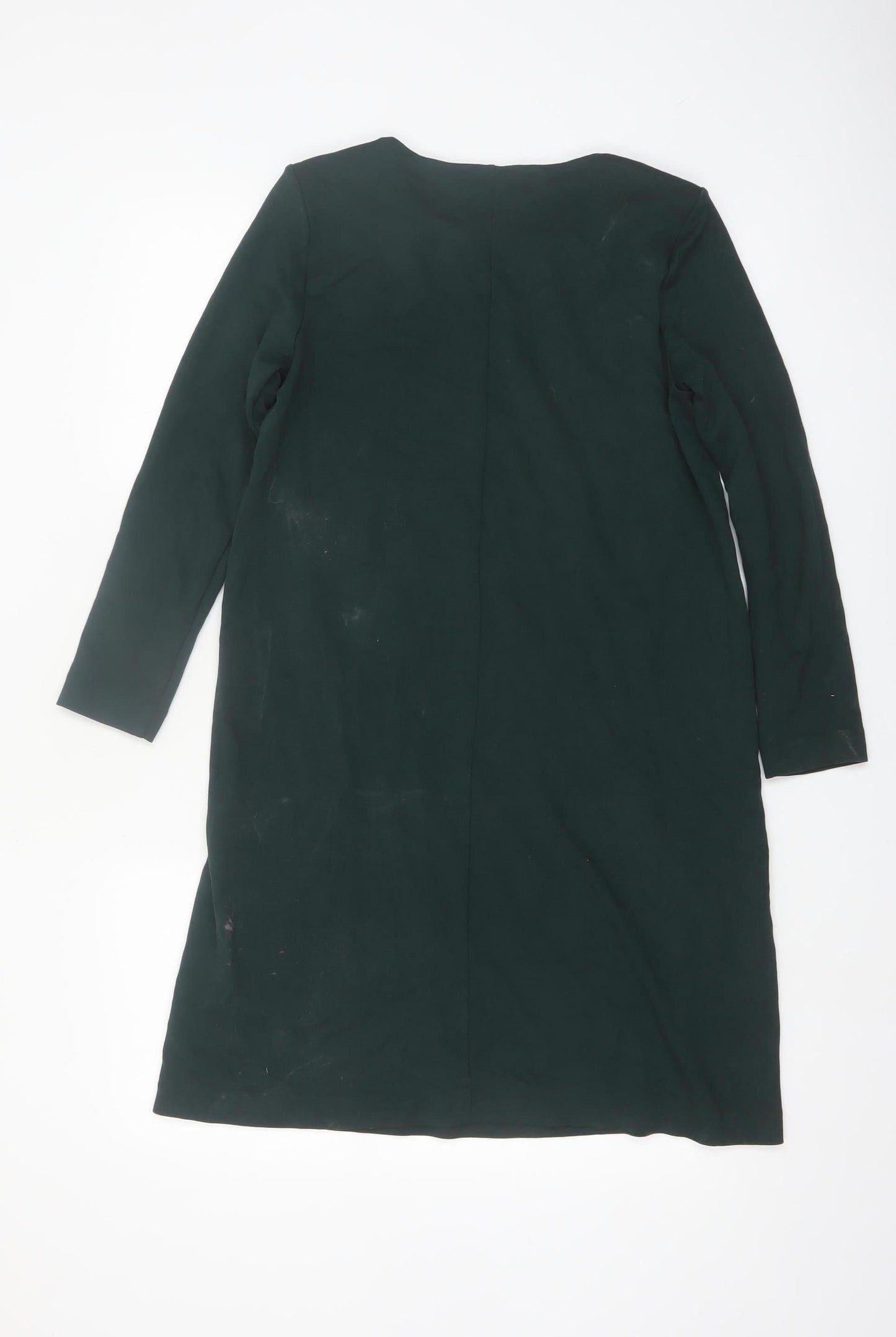 H&M Women Green Size 8 Shift Knee Length Long Sleeve Dress