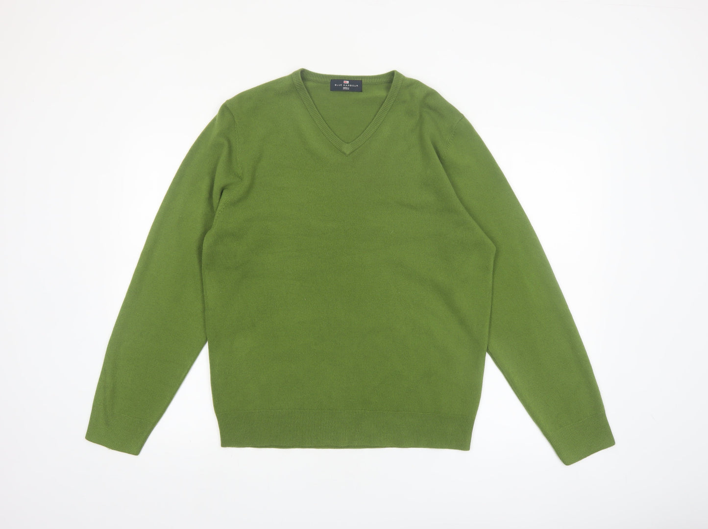Marks and Spencer Men's Green V-Neck Acrylic Jumper Medium