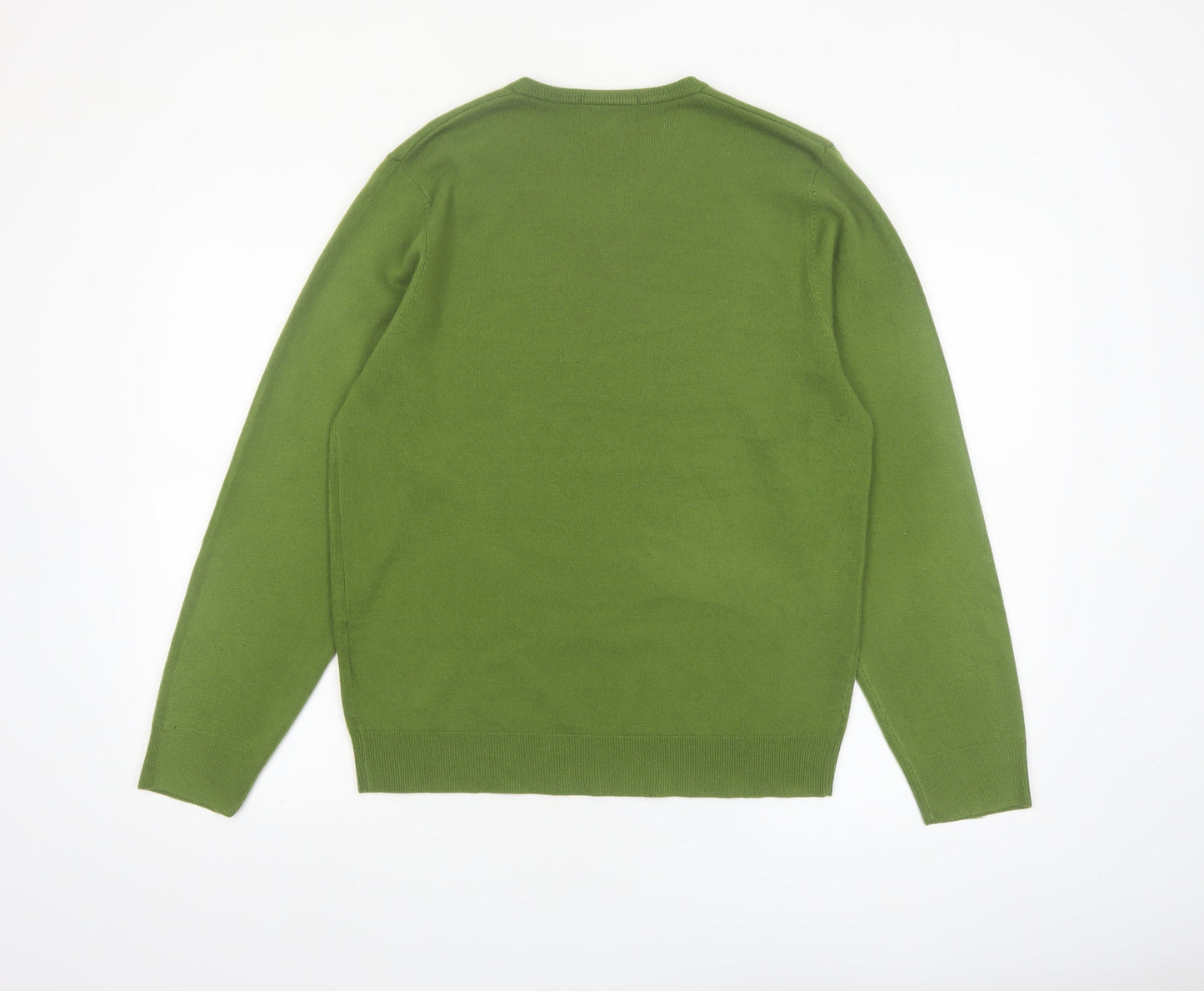 Marks and Spencer Men's Green V-Neck Acrylic Jumper Medium