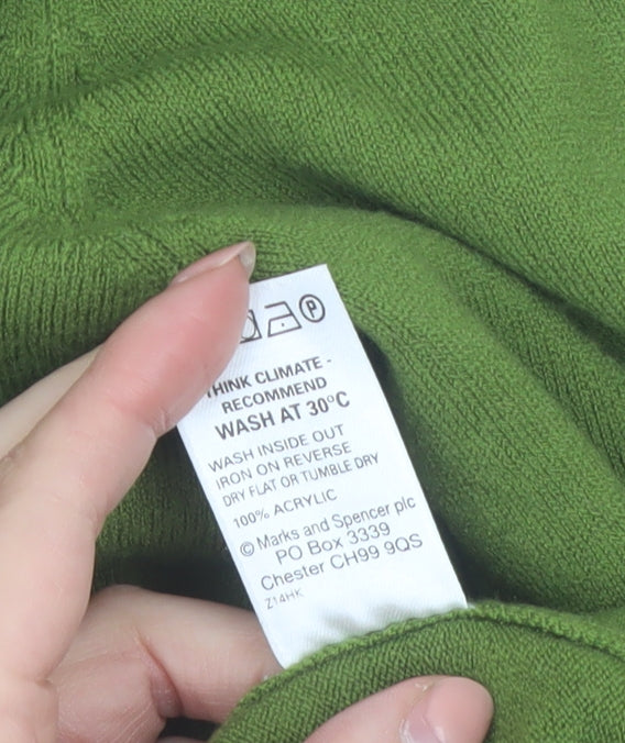 Marks and Spencer Men's Green V-Neck Acrylic Jumper Medium
