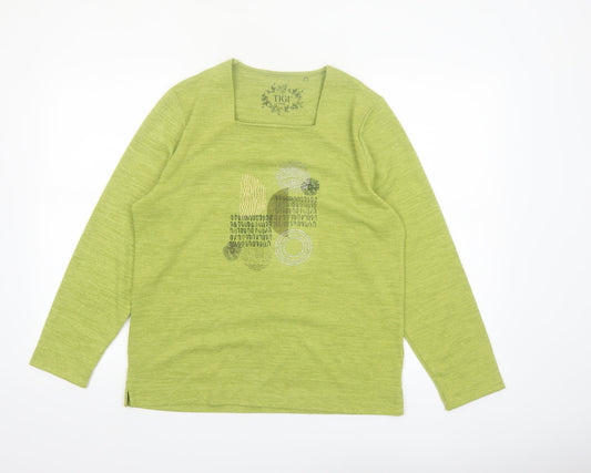 Tigi Women’s Green Long Sleeve Square Neck Jersey Top Size 14