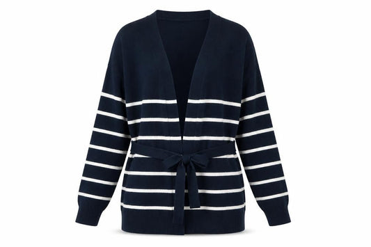 Marks & Spencer Womens Blue Striped Belted Cardigan Size S