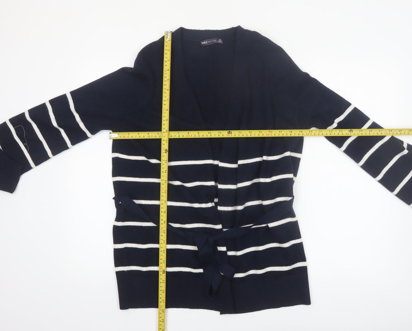 Marks and Spencer Womens Blue Striped Belted Cardigan Size S