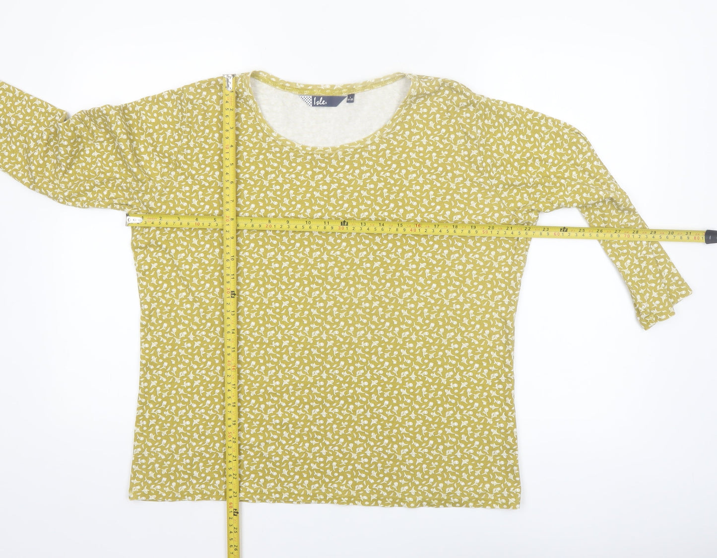 Isle Women’s Yellow Floral 3/4 Sleeve Cotton Jersey Top Size 18-20