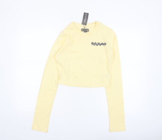 PrettyLittleThing Womens Yellow Cropped Long Sleeve T-Shirt UK 10