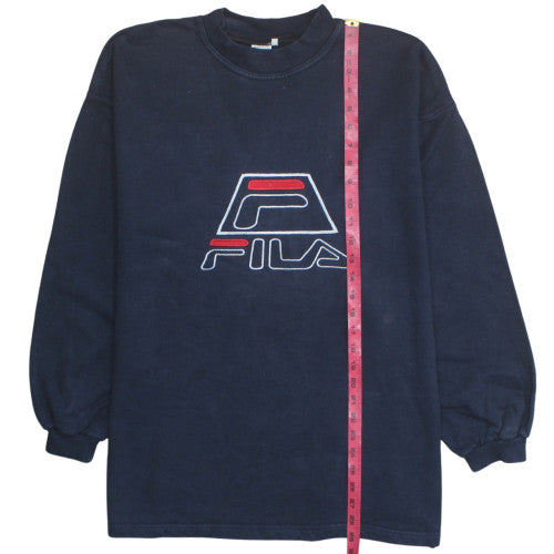 Fila Mens Navy Blue Crew Neck Sweatshirt XXL Logo Embroidered Pullover