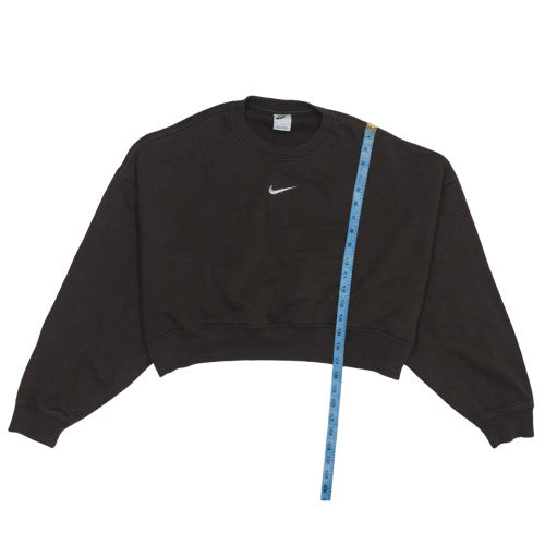 Nike Women Black Cropped Pullover Sweatshirt L Logo Crew Neck