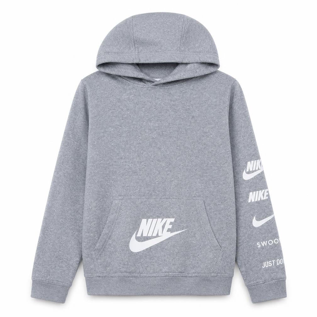 Nike Boys Grey XL Pullover Hoodie with Logo Print and Kangaroo Pocket