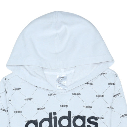 Adidas Womens White Pullover Hoodie M 12-14 Logo Print Casual