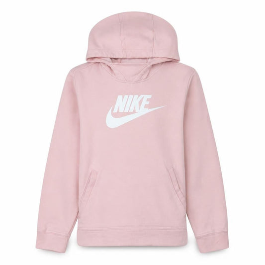 Front view of Nike girls’ pink pullover hoodie 146cm hooded fleece sweatshirt