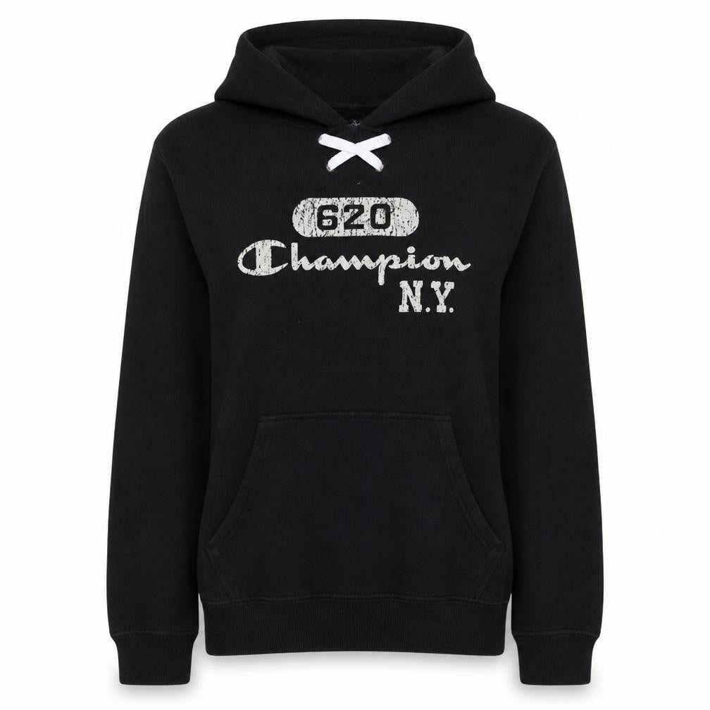 Champion Women's Black Medium Pullover Hoodie with Logo Print
