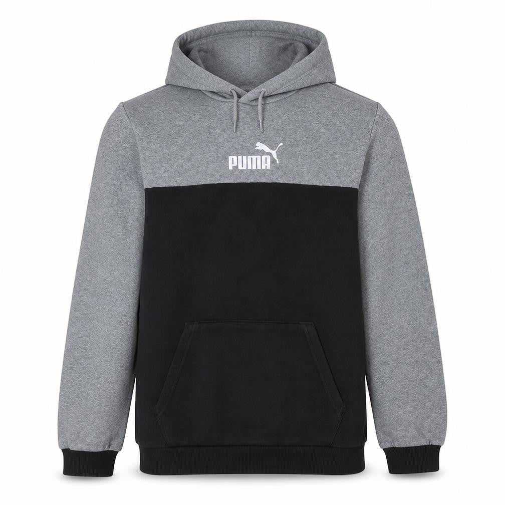 Puma Mens Grey Black Logo Hoodie Size L Pullover Fleece Sweatshirt