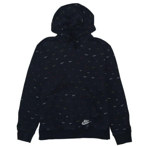 Nike Mens Black Pullover Hoodie L Logo Print Fleece Sweatshirt