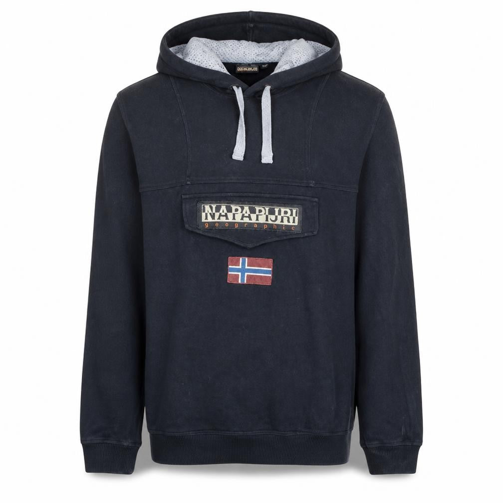 Napapijri Men's Black Pullover Hoodie M Logo Outdoor Fleece
