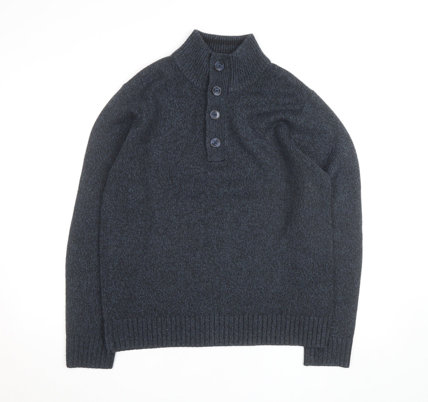 Marks and Spencer Men’s Blue Henley High Neck Jumper Medium