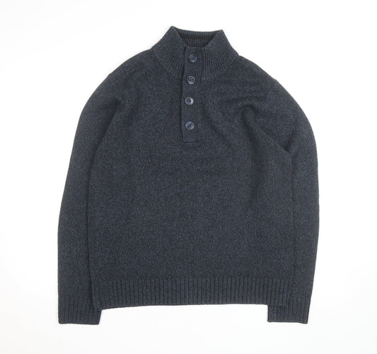 Marks and Spencer Men’s Blue Henley High Neck Jumper Medium