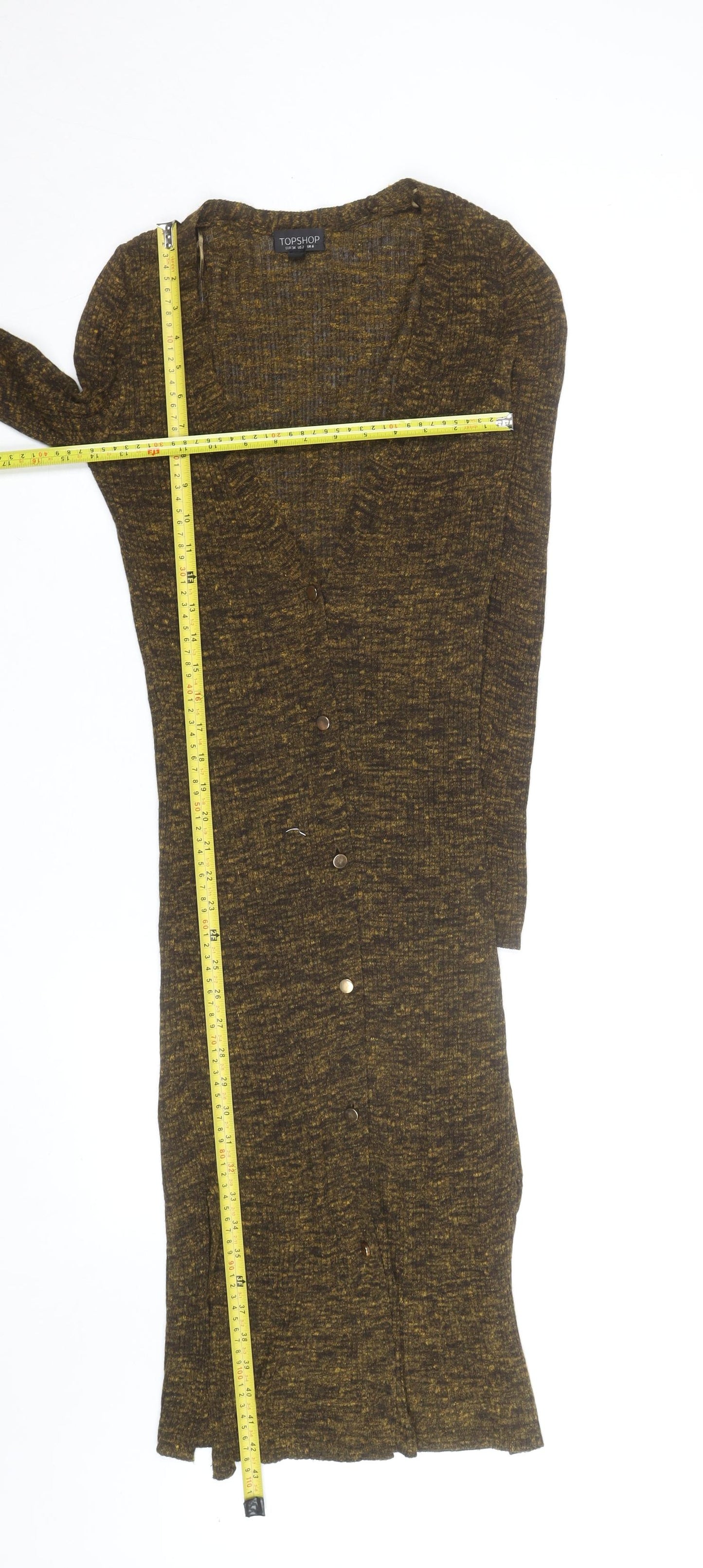 Topshop Women Brown Knit Bodycon Midi Dress Size 6 Long Sleeve