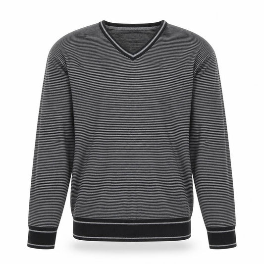 Marks & Spencer Autograph Men's Grey Striped V-Neck Cotton Jumper Size L