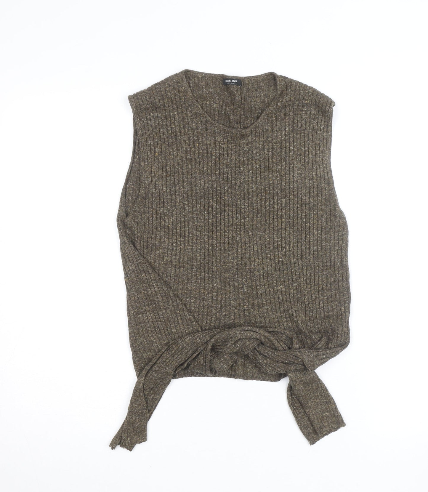 Massimo Dutti Women Brown Knit Sleeveless Tie Hem Wool Tank Top Size M