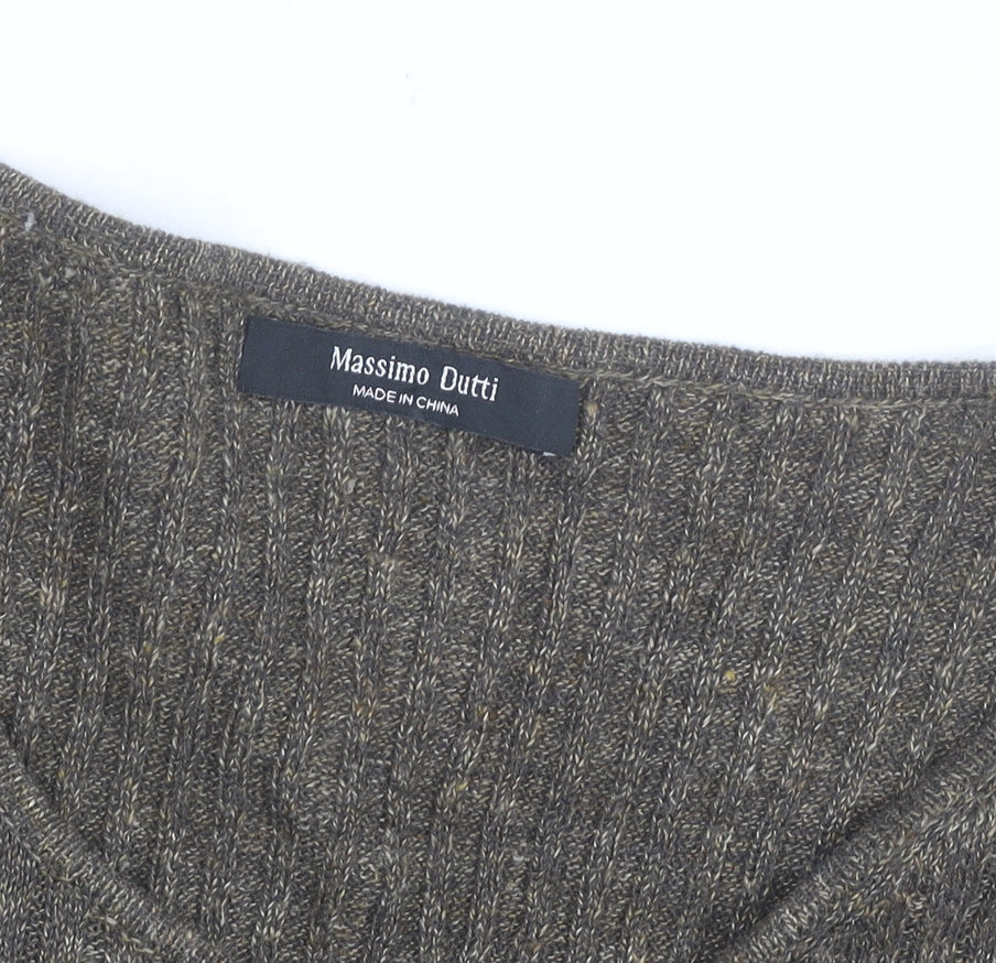 Massimo Dutti Women Brown Knit Sleeveless Tie Hem Wool Tank Top Size M